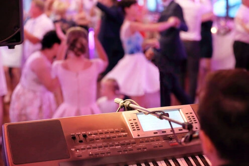 DJ und Musiker begleitet Hochzeitspaar bei der Abendfeier